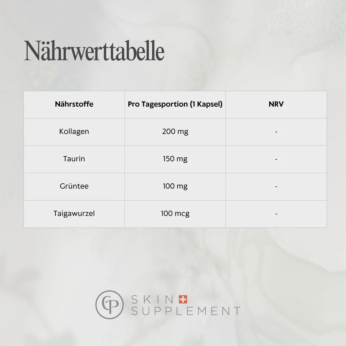 Skin Collagen Booster Nährwerttabelle