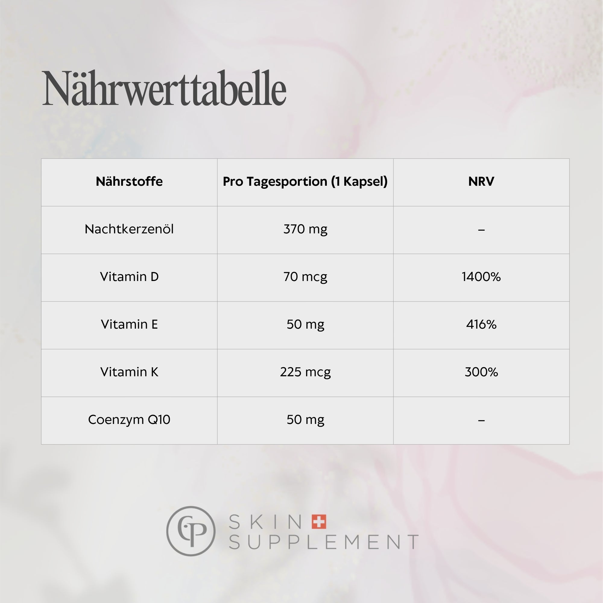 Skin Luxe Nährwerttabelle